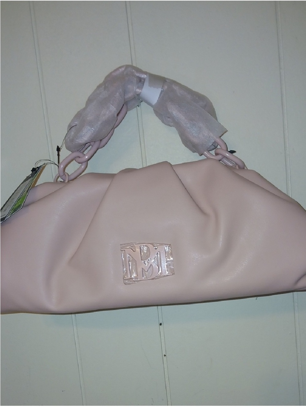 *RARE* Blush Pink Badgley Mischka vegan leather chunky chain convertible clutch - Picture 12 of 16